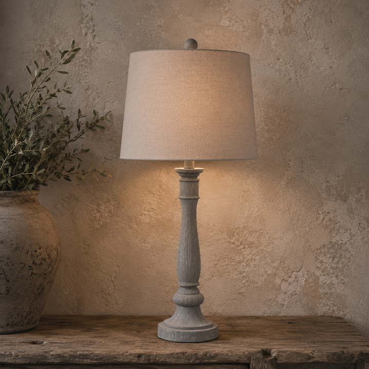 COLUMN TABLE LAMP WITH GREY SHADE 30x36x74cm